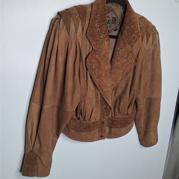 Vintage 80s G-III Paisley Leather Crop Bomber Jacket Western Cowgirl M Paisley - Picture 2 of 16